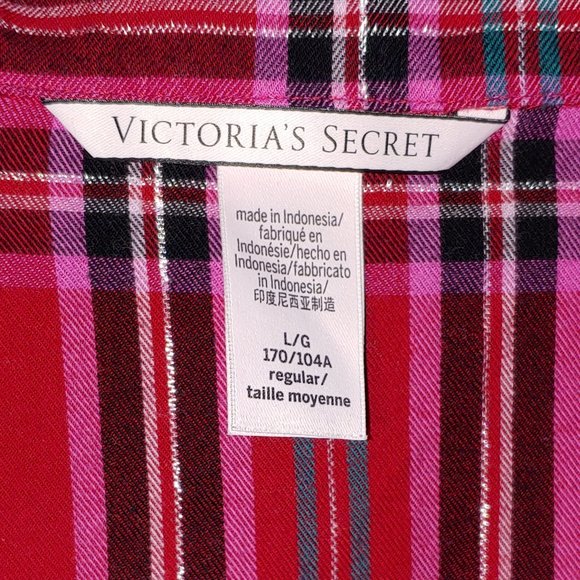 Victoria‘s Secret Red Plaid Long Sleeve Embroidered Pajama Shirt Size L - Picture 4 of 5